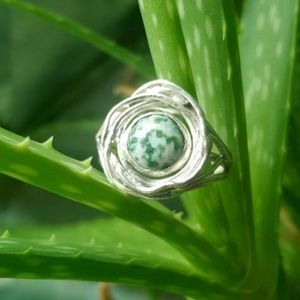 Nestled - Green Spot Agate & Sterling Silver Ring